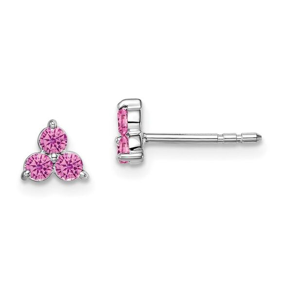 14k White Gold 3-stone Created Pink Sapphire Triangle Earrings,All Products : American Fashion Style Bags On Sale